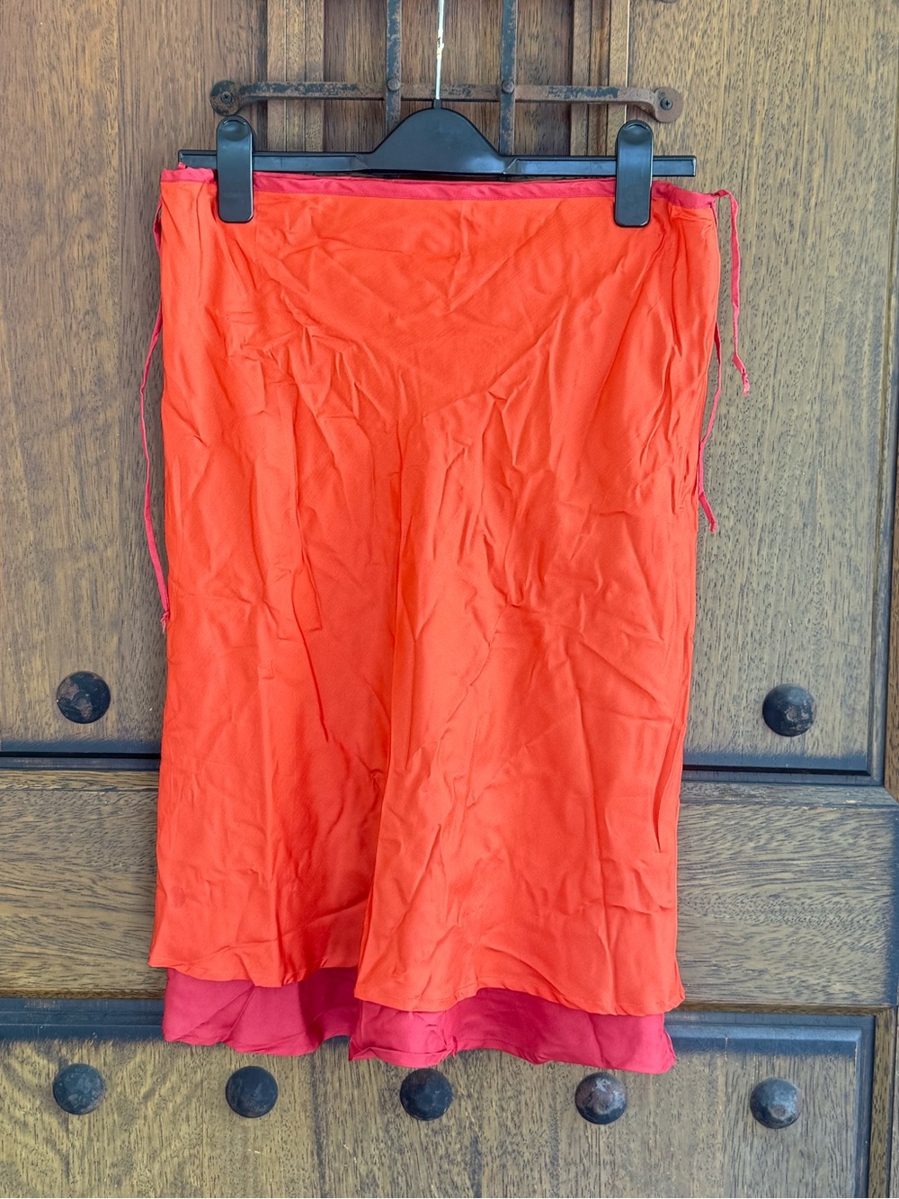 100% Silk  Orange  Knee  Skirt Size S
